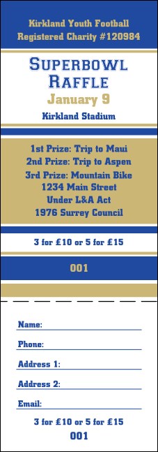 Sports Blue and Gold Raffle Ticket Product Front