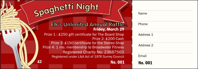 Spaghetti Raffle Ticket Product Front