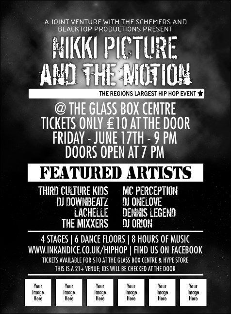 Galaxy Hip Hop Black and White Club Invitation Product Front