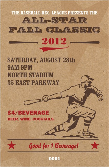 All-Star Retro Baseball Drink Ticket Product Front