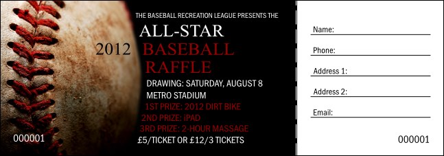 Baseball Stitches Raffle Ticket Product Front