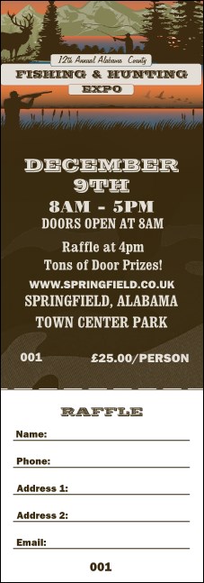 Fishing and Hunting Expo Green Camo Raffle Ticket Product Front