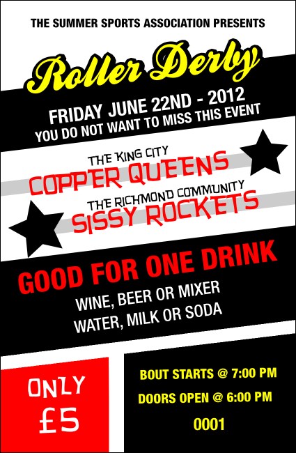 Roller Derby Drink Ticket Product Front