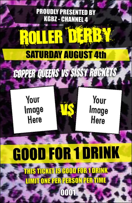 Roller Derby Pink Leopard Drink Ticket Product Front