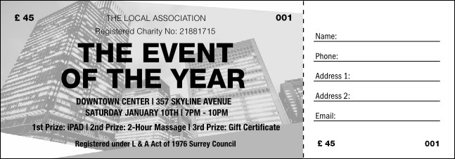 All Purpose buildings Black and White Raffle Ticket Product Front