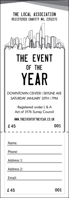 All Purpose Skyline Black and White Raffle Ticket Product Front