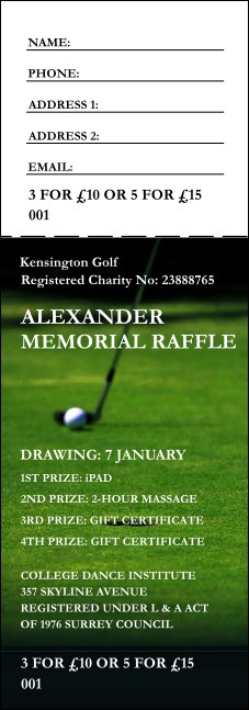 Golf Photo Raffle Ticket Product Front