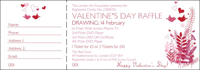 Valentine Love Birds Raffle Ticket Product Front