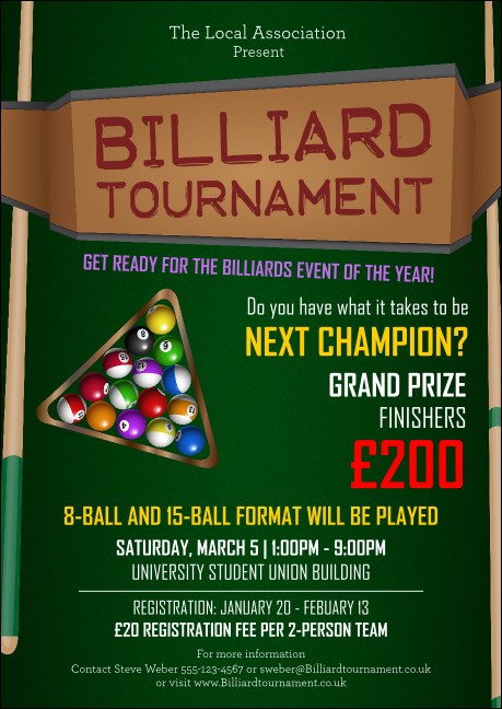 Billiard Tournament Postcard Product Front