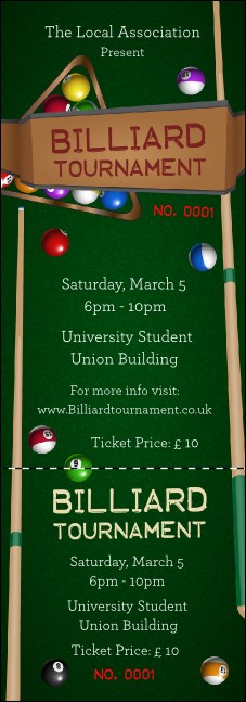 Billiard Tournament Event Ticket Product Front