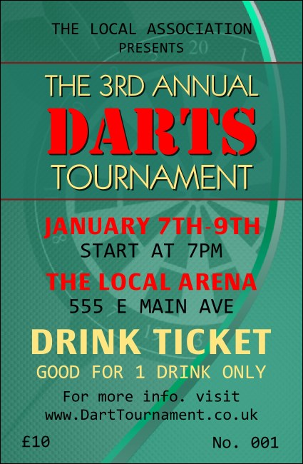 Dart Tournament Drink Ticket Product Front