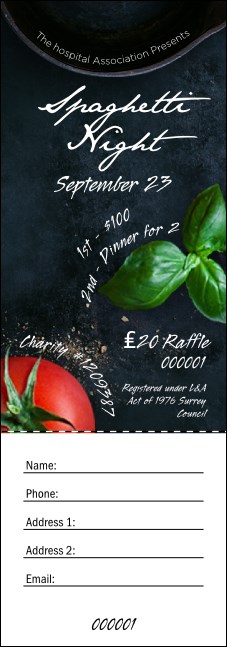 Spaghetti Ingredients Raffle Ticket Product Front