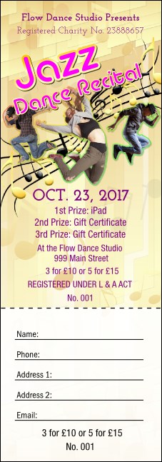Jazz Dance Raffle Ticket Product Front