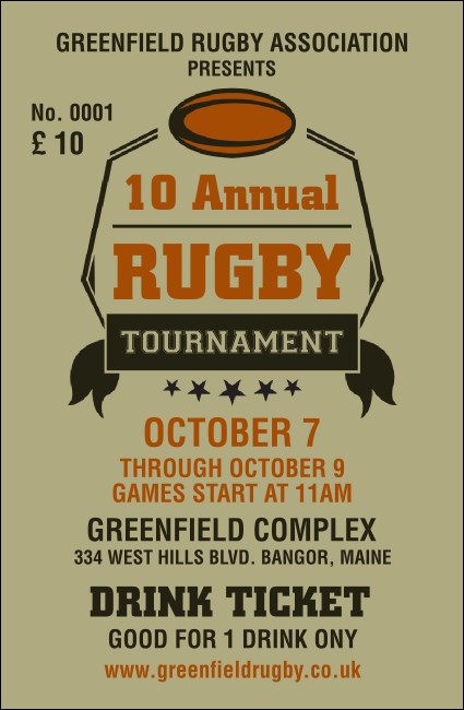 Rugby Tournament Drink Ticket Product Front