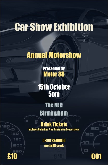 Car Show Speed Dial Drink Ticket Product Front