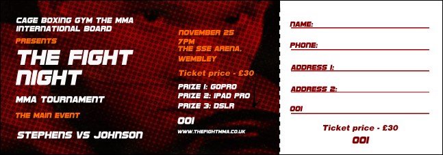 MMA The Fight Night Raffle Ticket Product Front
