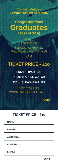 Graduation - Blue and Yellow Raffle Ticket Product Front