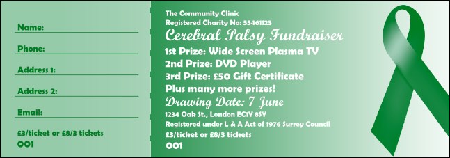 Green Ribbon Raffle Ticket Product Front