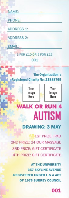 Autism Awareness Raffle Ticket Product Front