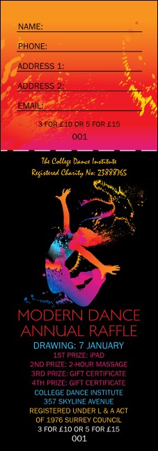 Modern Dance Black Raffle Ticket Product Front
