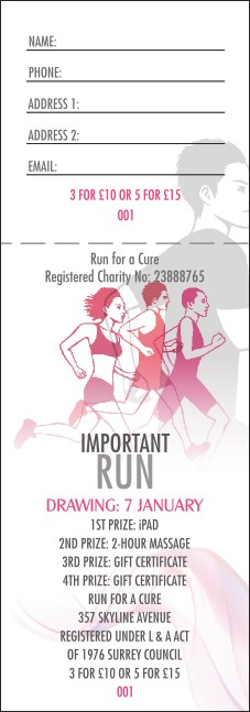 Run for a Cure Pink Raffle Ticket Product Front