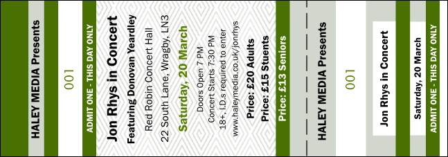 Green Two-Tone General Admission Ticket Product Front
