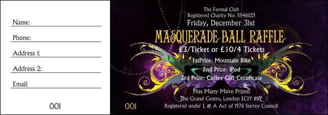 Masquerade Ball Raffle Ticket Product Front