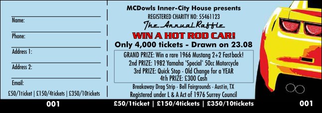 Dream Car Raffle Ticket Color Product Front